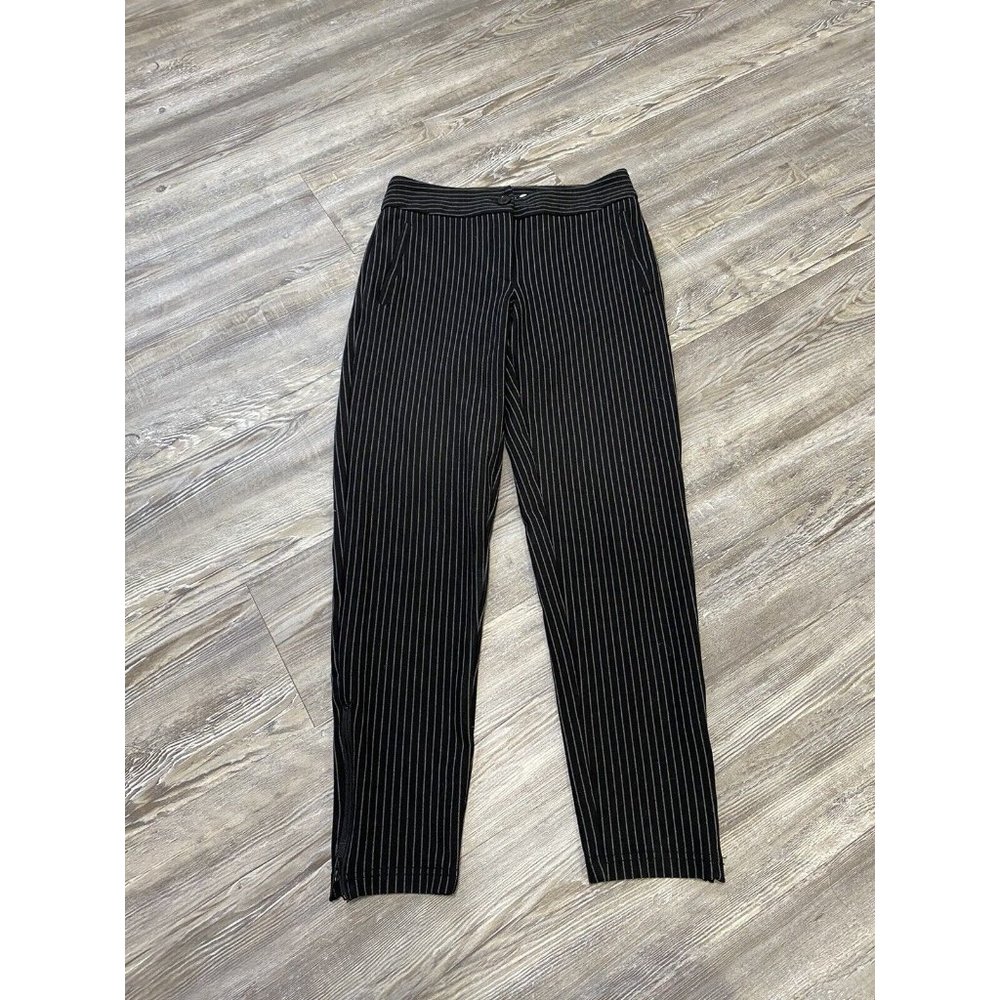 BETABRAND Yoga Dress Pants Skinny Leg Black White Pinstripe Size XS